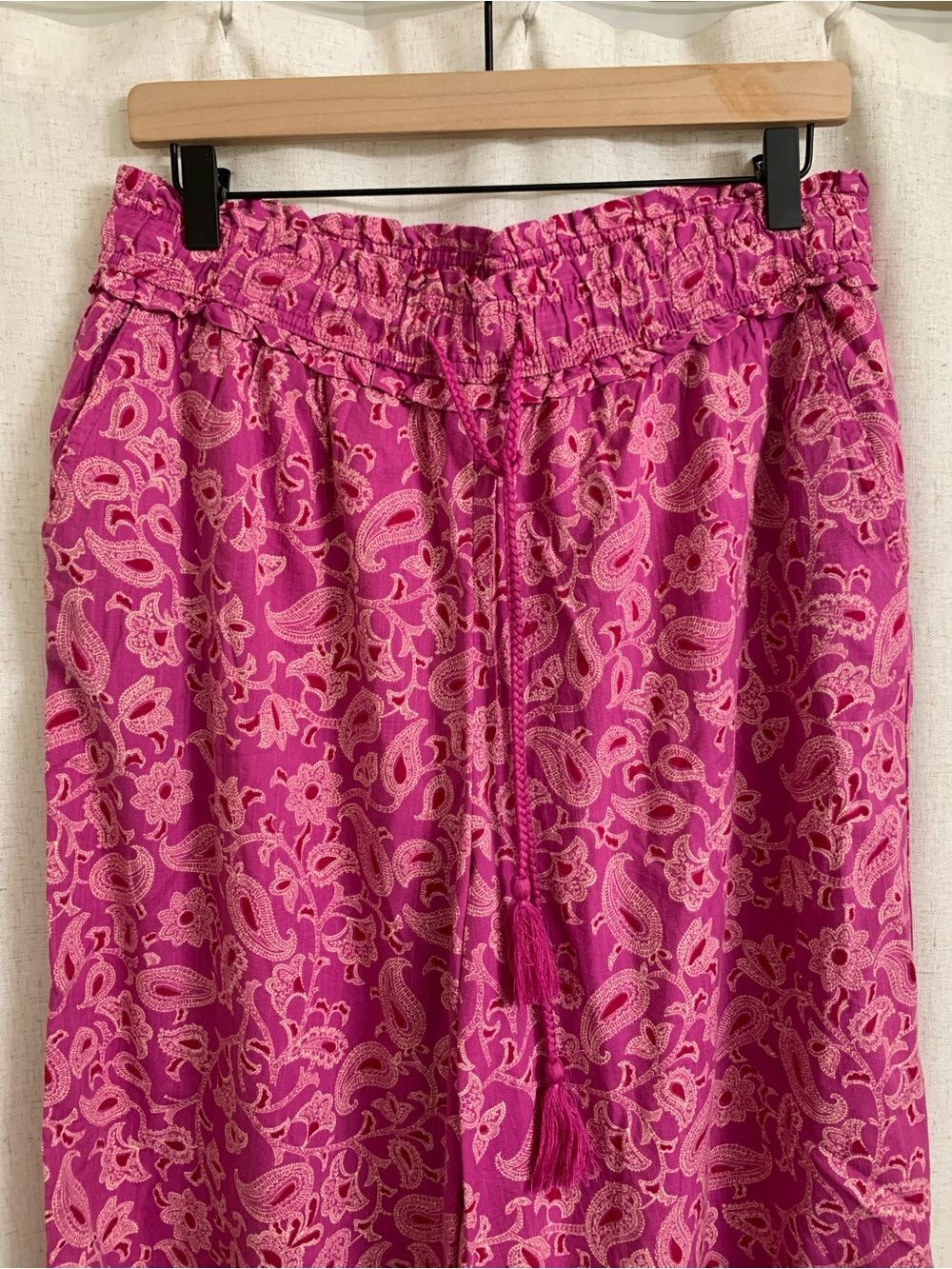 Knox Rose Cotton Blend Pink Paisley Wide-Leg Drawstring Pants Pockets Medium - Picture 2 of 6